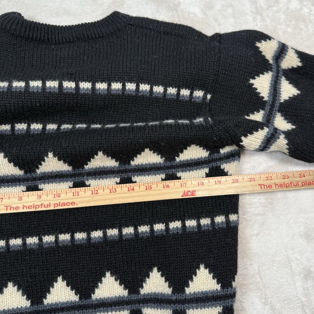 VTG Bloomingdales 100% Wool Black Sweater Heavy Knit Men's Size Large Geometric - Picture 5 of 6